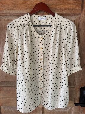 WEILL Paris Cream  Heart-Print Button Front Blouse